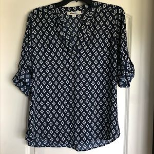 Alice Blue Navy and White Graphic Blouse